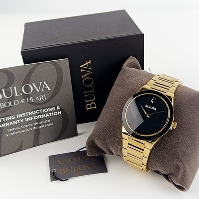 Bulova Men's Millennia 97A183 Gold/Black Dial New Stainless Quartz Watch 41mm