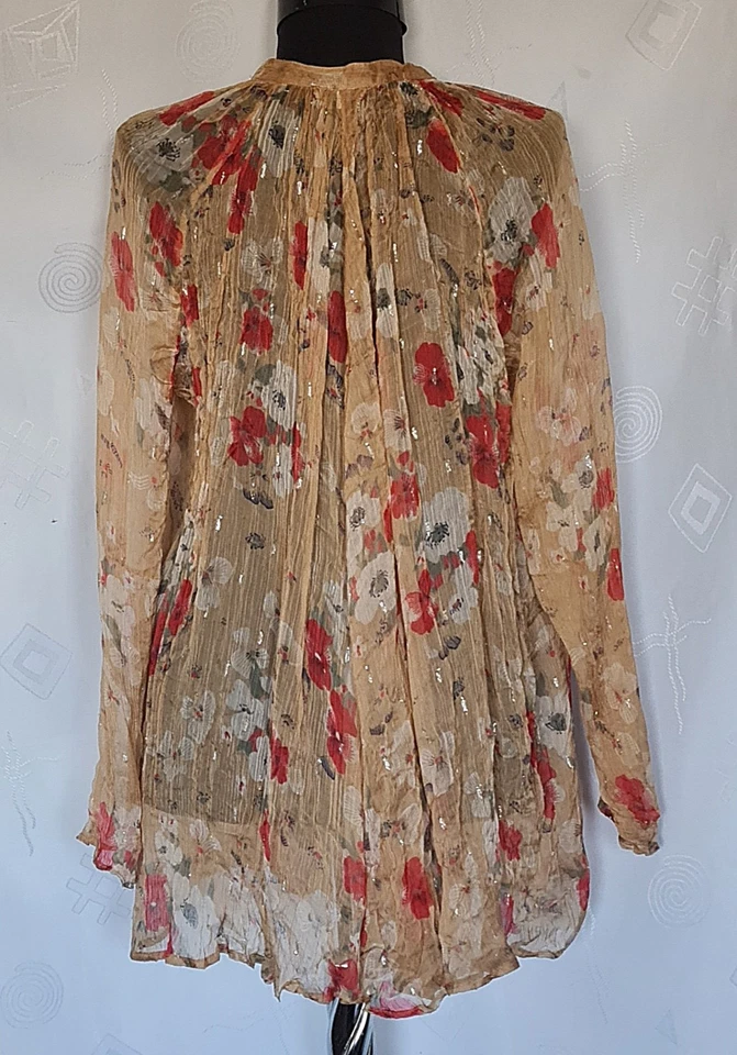 Blusa Auténtica Noa Noa Arte Floral Beige Rosa Gasa Mujer Top EE. UU. 8 UE 36 Foto 3 de 4