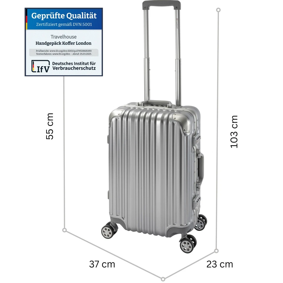 Travelhouse London Aluminium Rahmen - PC Hartschalenkoffer Handgepäck Silber - Bild 3 von 4