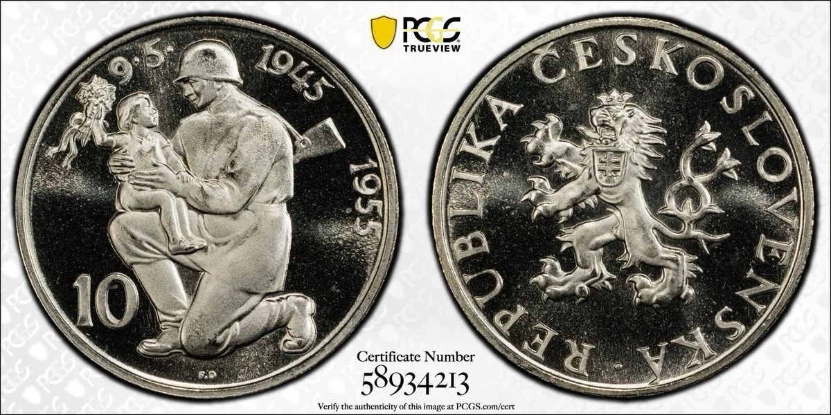 1955チェコスロバキア50コルナ銀貨ドイツからの解放10周年記念PCGS認証 1955 Czech Republic Coins Just Listed 2026