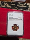 1957 Ms66 NGC Red Lincoln Wheat Cent. Low Pop! Beautiful Shine. Free Ship.#O