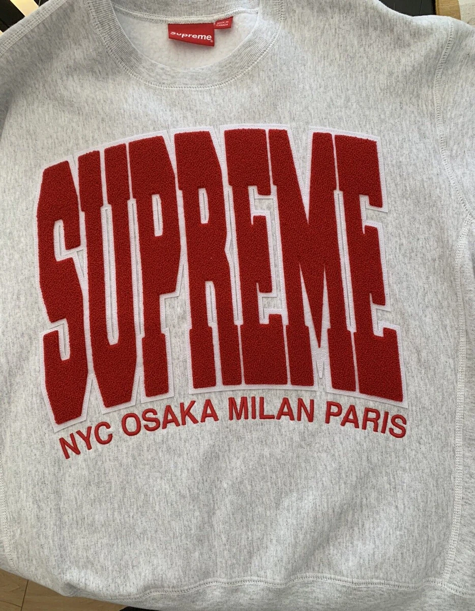 SUPREME Cities Arc Crewneck Sweatshirt ASH GREY / RED Men's Medium F/W21