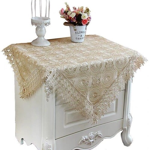 Vintage Embroidered Lace Tablecloth Small Square Table Cloth Cover Flower Doily - Picture 5 of 18