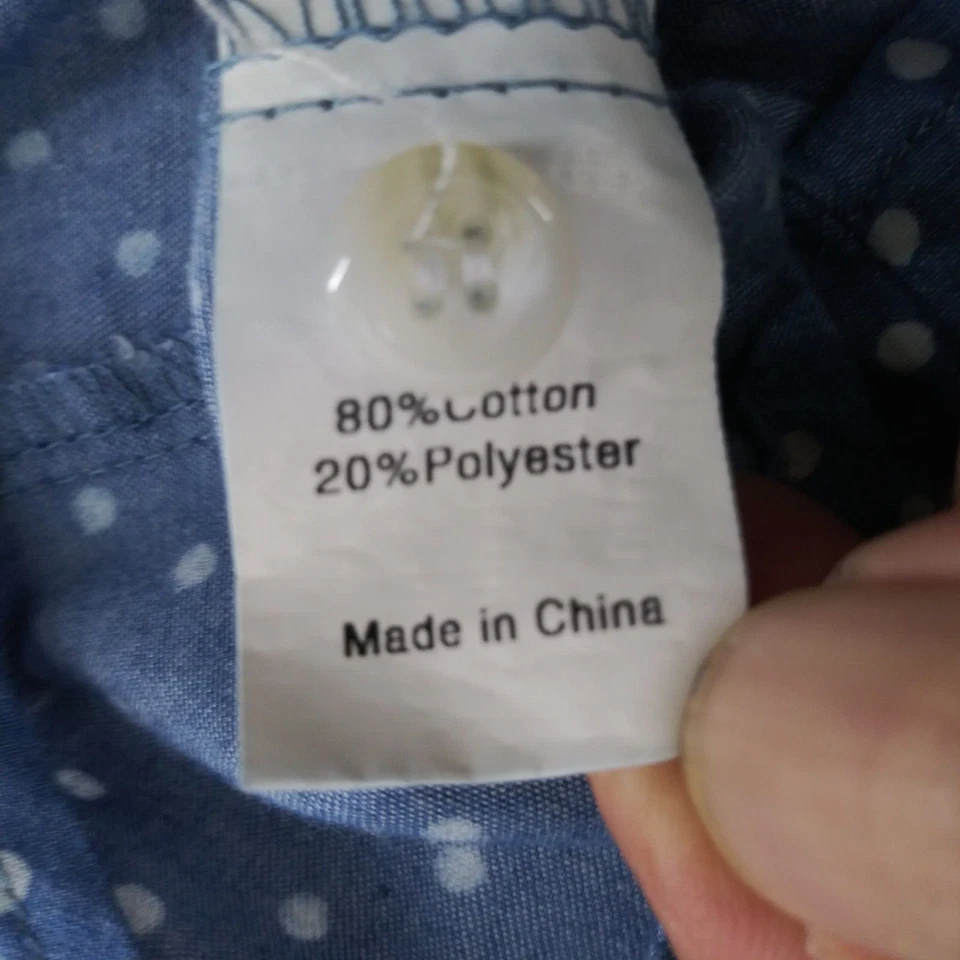 Camisa Allegra K Mujer Talla XS Azul Blanco Lunares Manga Larga Abotonada Foto 4 de 4