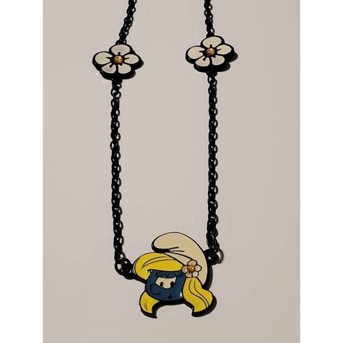 Enamel Disney 2011 Smurfette head flower chain necklace 20" - 第 1/9 張圖片