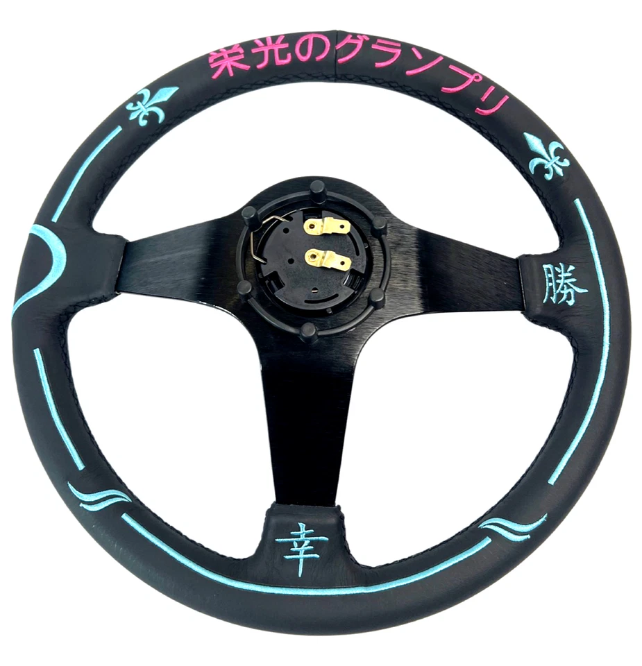 350mm Leather Steering Wheel + Hub Adapter Kit For Scion xB, TC, xD, xA - Image 3 of 4