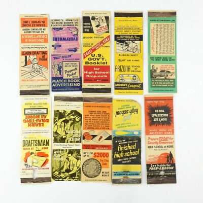 Vintage 10 Matchbook Cover Matchcover Lot Jobs Schooling Driving School 