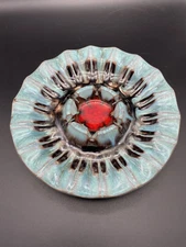 Vtg MCM Norleans Ash Tray Trinket Dish Tea Light Japan Blue Brown Red Fluted 7"