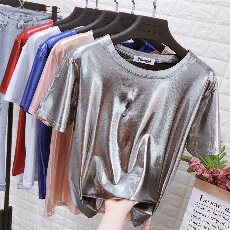 Metallic silver on sale t shirt women's