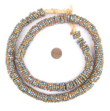 Chevron Style Aja Krobo Powder Glass Beads 15mm Ghana African Multicolor Disk