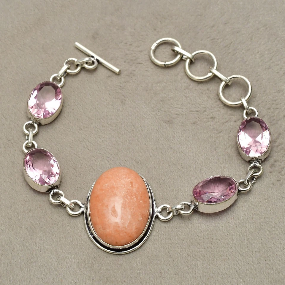 Orange Aventurin Edelstein 925 Sterlingsilber Armband Handarbeit Schmuck 7-8 ... - Bild 3 von 4