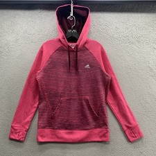 Adidas The Go To Hoodie Clima Warm Women s M Athletic Pink Striped Lightweight