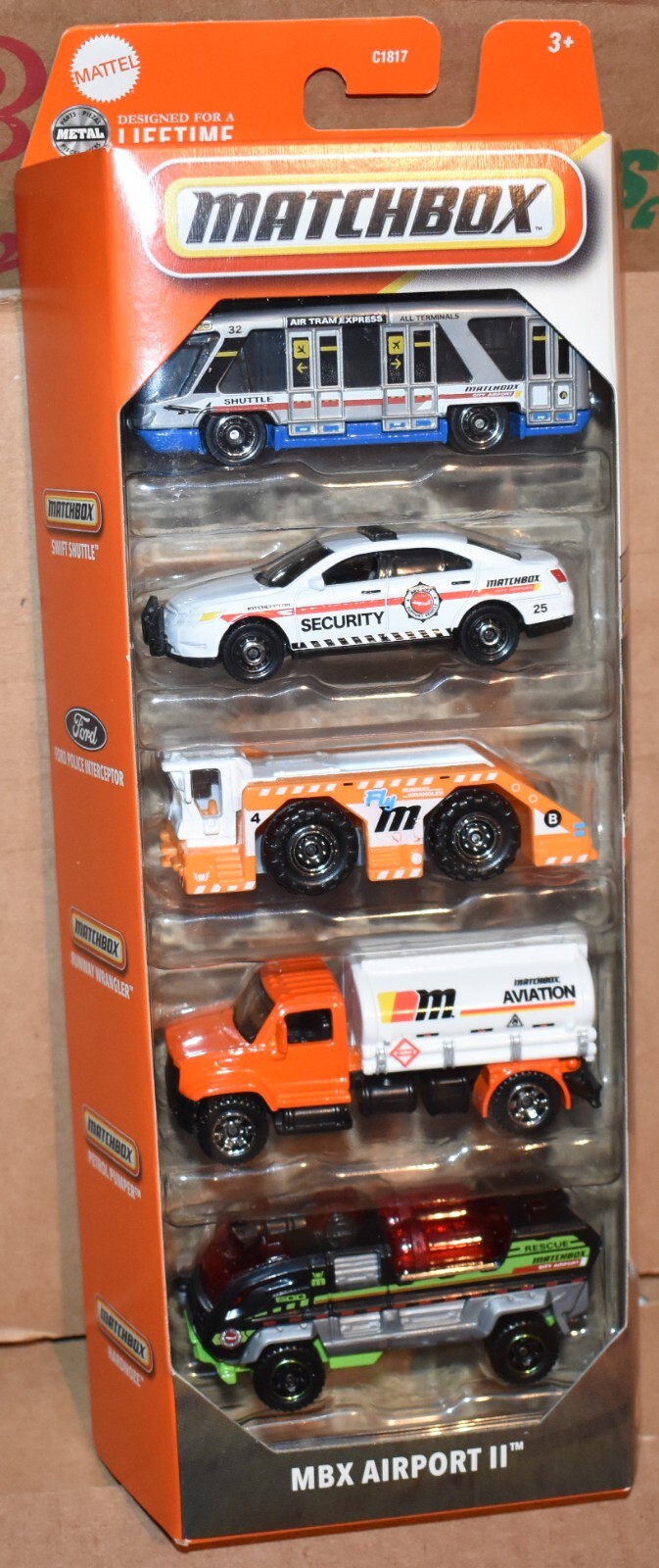 Matchbox 5 PACKMBX AIRPORT II SWIFT SHUTTLE,POLICE INTERCEPTOR,RUNAWAY WRANGLER