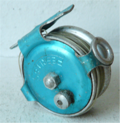 ANCIEN MOULINET DE PÊCHE - ALUMINIUM - VERT & GRIS - PEERLESS