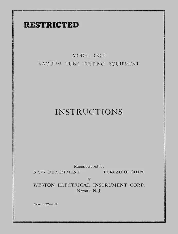 Weston 788 Navy Model OQ-3 Tube Tester Manual