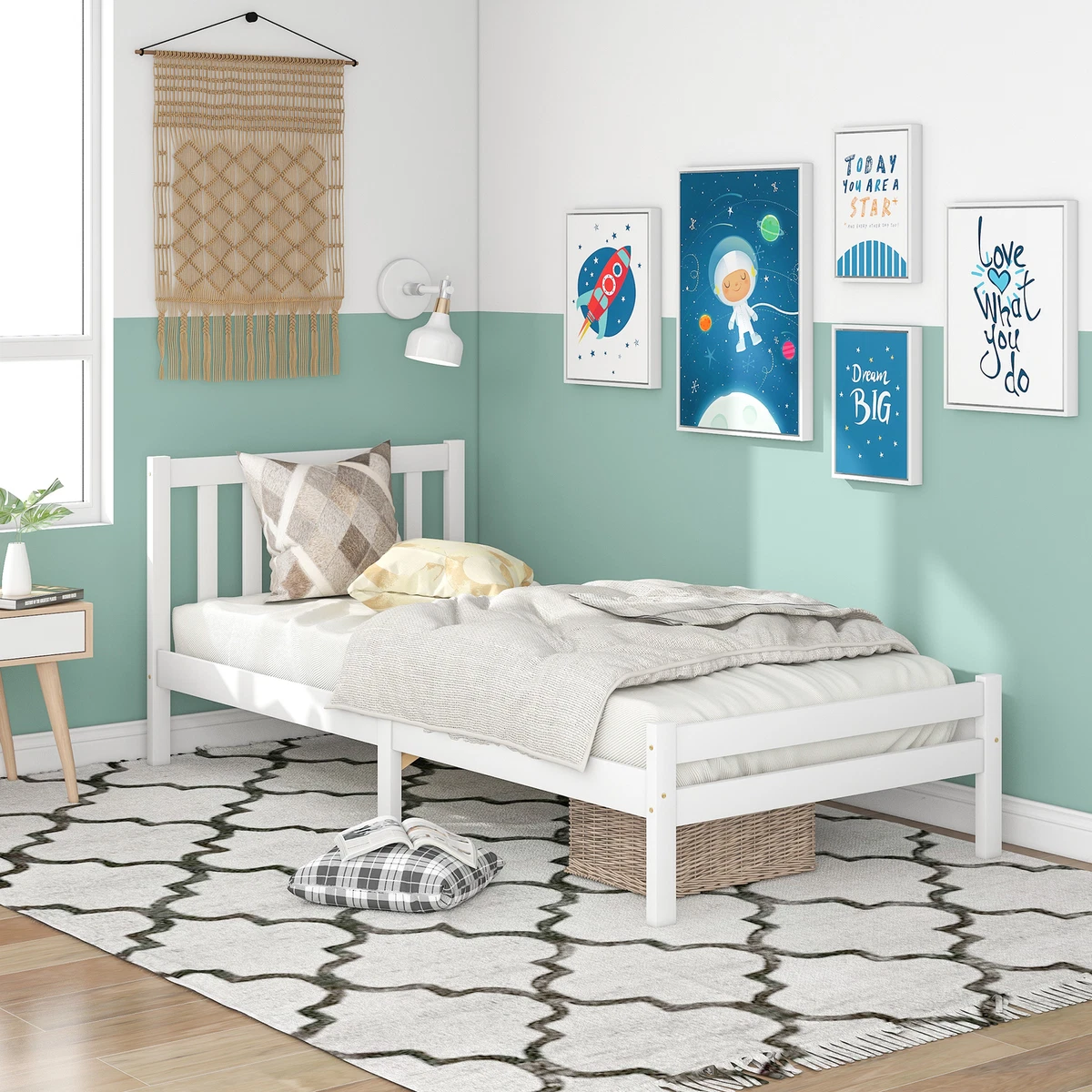 3ft Wooden Bed Frame Solid Pine Wood Single Size Bed White 90 x 190 cm ZE