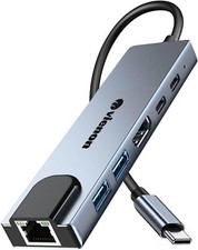 6-in-1 USB C Hub Docking Station 4K HDMI RJ45 for MacBook iPad PC