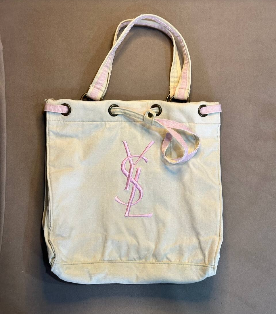 SAINT LAURENT Borsa Tote Vintage Edizione Limitata YSL Profumo Logo Rosa Rara Tela