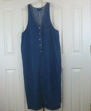 KAREN KANE Denim Button Front Sleeveless Maxi Dress Sz 16 Blue Medium Wash