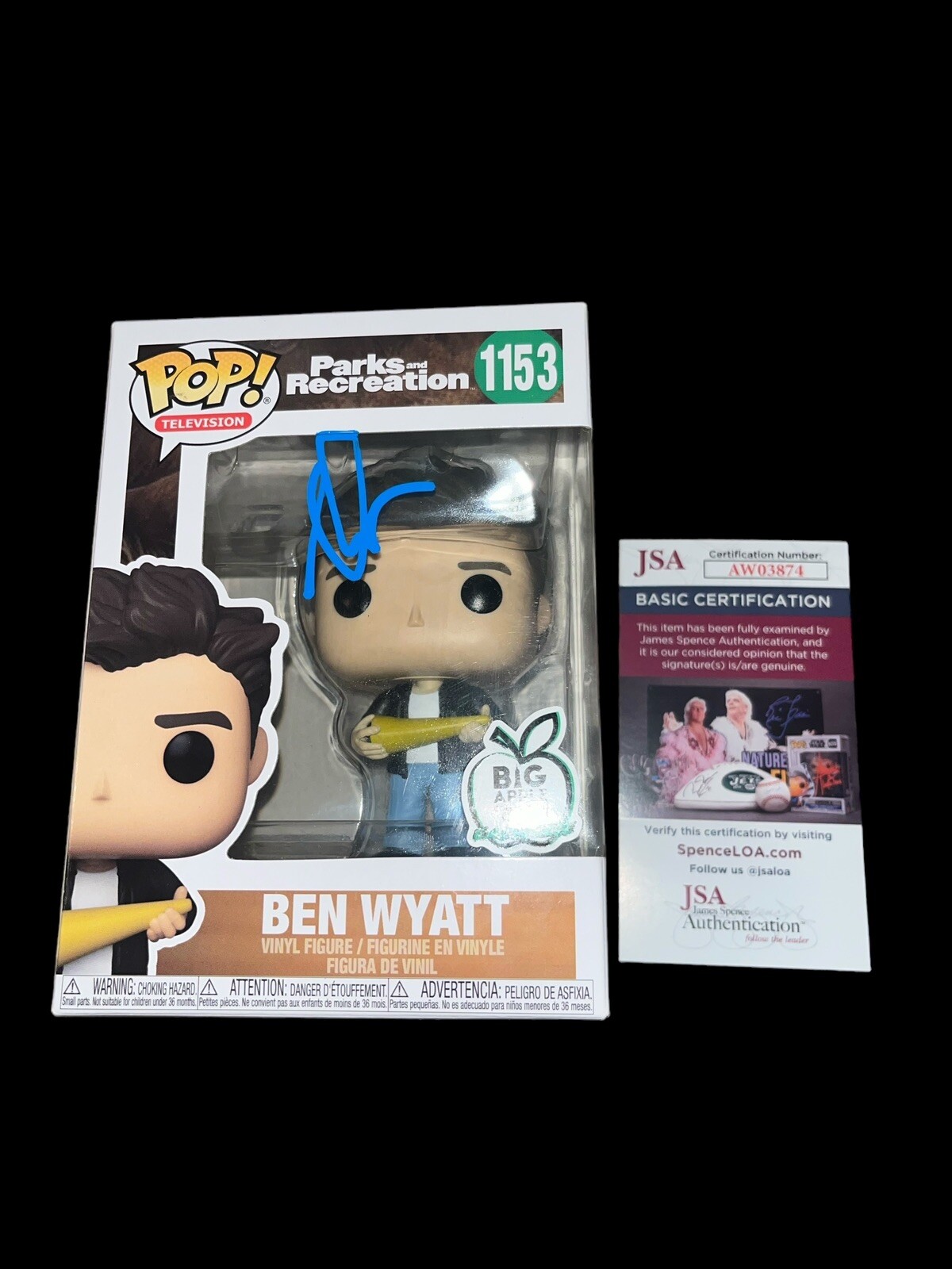 Adam Scott Autographed Signed Funko Pop Parks and Recreation Ben Wyatt 1153 JSA 