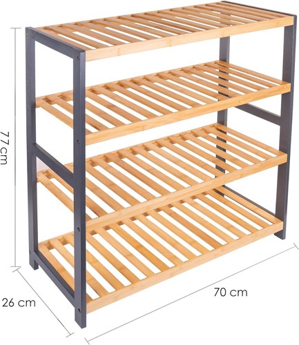 4 TIER BAMBOO SHOE RACK ORGANISER STAND STORAGE SHELF UNIT natural grey white - Picture 42 of 45