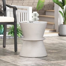 Outdoor Lightweight Concrete Side Table, Antique White