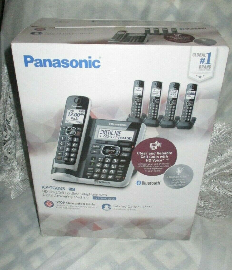 NEW Panasonic KX-TG885-SK Link-2-Cell Cordless Phone 5 set Answe