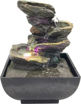 Indoor Tabletop Fountain 4Tier with Light Natural Waterfall Sounds for Zen Decor