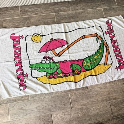 Vintage Jazzercise beach towel with a graphic of an alligator