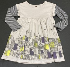 Girl's Tea Collection Gray City Scene Dress Size 5 EUC