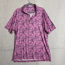 JOHNNIE-O Men's Large Taffy Pink Breeze Printed Short Sleeve Featherweight Polo