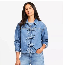 Loft Denim Bow Top in Bright Mid Indigo Wash, Size XS