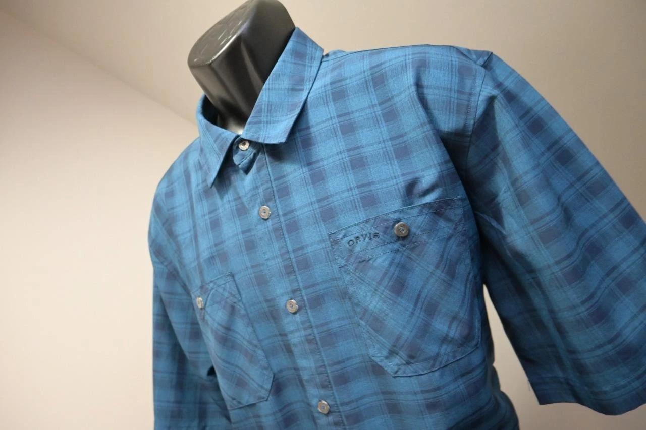 ORVIS Performance Fishing Shirt Breathable Plaid Short Sleeve Mens Size XL