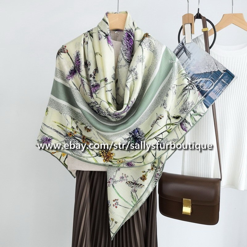 Sallys 70% Cashmere 30% Silk Stole Dragonfly Print 2 Face Scarf Shawl 53