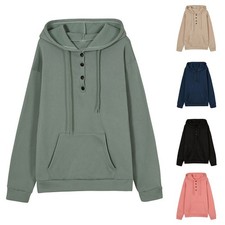 Womens Long Sleeve Hooded Sweatshirt Casual Pullover Drawstring Sporty Tee