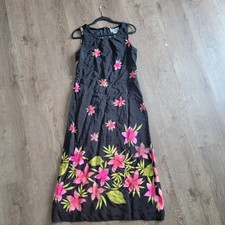 Vintage 90s Sheri Martin New York Black Pink Floral Maxi Dress Sleeveless 10 M