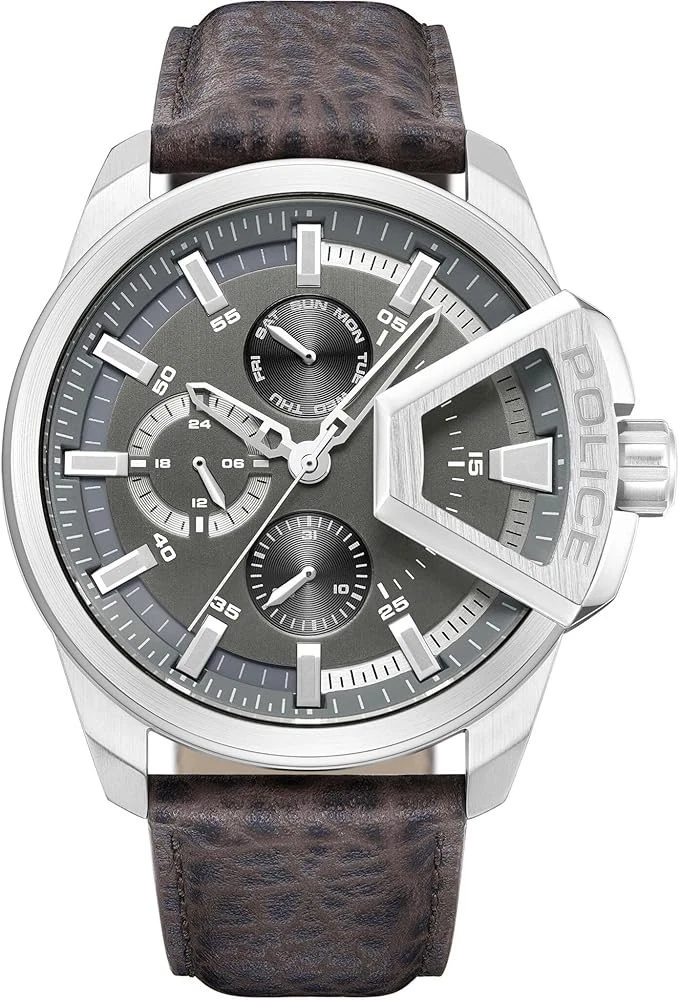 Police Orologio Uomo Cronografo PL.14542JSBN/65 - Quarzo, Cinturino In Pelle Marrone, Cassa 50mm, Impermeabile 5 ATM