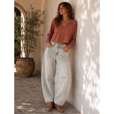 Universal Thread Womens High-Rise Curved Leg Barrel Jeans Gray Size 2/R NEW
