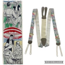 TRAFALGAR Suspender Button Braces " Day at the Beach" Leather Silk Limited E