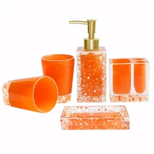5-Piece Resin Bathroom Accessory Set with Soap Dish, Dispenser, Toothbrush Ho...