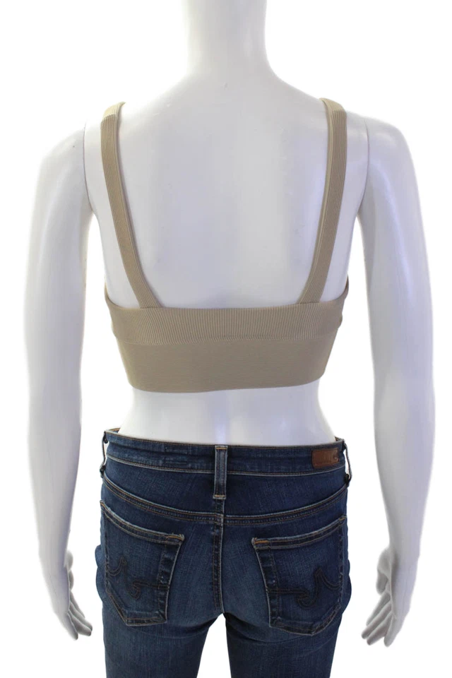 Beach Riot Womens Stretch Ribbed Round Neck Activewear Bra Beige Size XS - Image 3 of 4