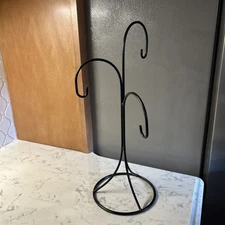 Christmas Ornament Display Stand Holder 3 Arms *Black Metal 15” Tall