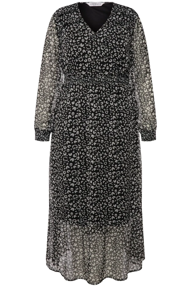 Studio Untold Damen große Größen Maxikleid A Line Totenkopf Print V Ausschnitt
