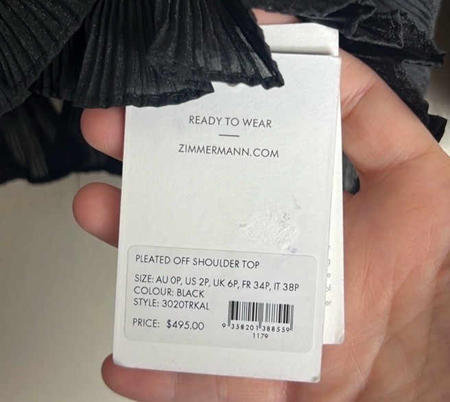 Zimmermann Pleated Off Shoulder Top in Black Size 2P