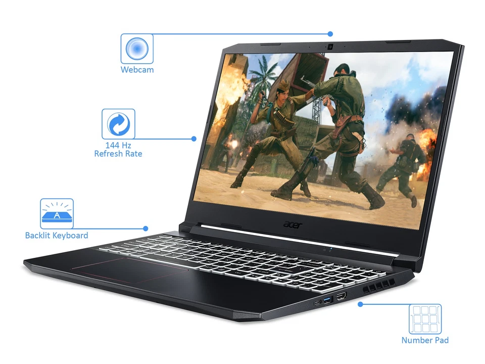 Acer Nitro 5, 15" FHD, i5-10300H, 8GB RAM, 256GB SSD, RTX 3050, Windows 10 Pro - Image 2 of 4