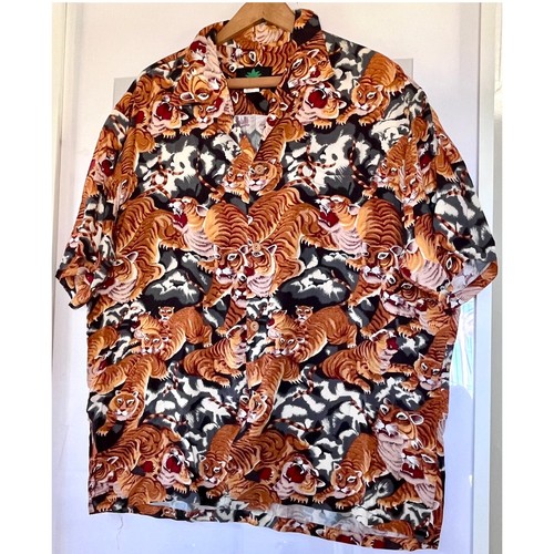 Pineapple Juice Hawaii Tiger Aloha Shirt Large Rayon Made Hawaii Locals Only