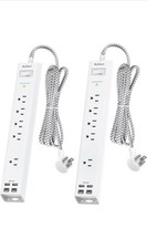 10ft Power Strip Surge Protector 2 Pack 5 Outlets 3 USB White Flat Plug