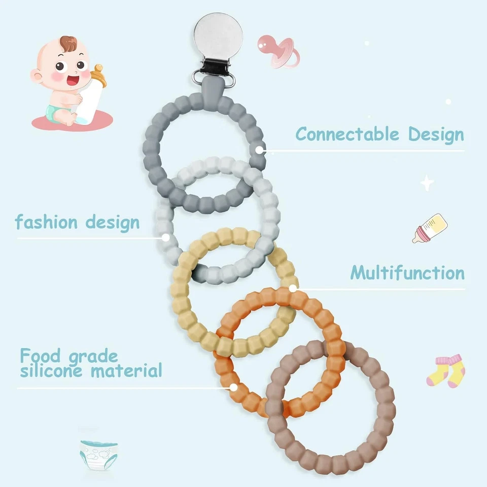 Baby Teether & Clip Set 5 Pack – Soft Silicone Teething Toys for Infants - Image 3 of 4