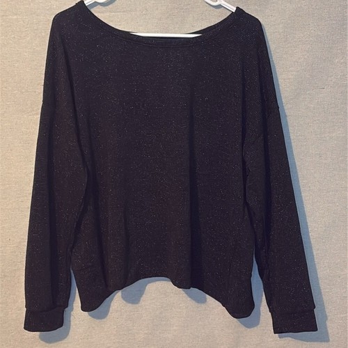 Kaileigh Womens Black Shimmer Sweater Large Criss-Cross Open Back Knit NWOT - Picture 10 of 10