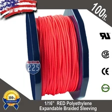100 FT. 1/16" Red Expandable Wire Cable Sleeving Sheathing Braided Loom Tubing